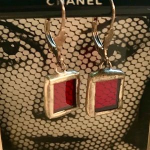 Artisan Red Glass Square Earrings